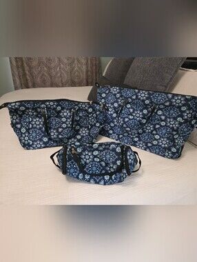 Blue Floral Quilted Duffel Bag